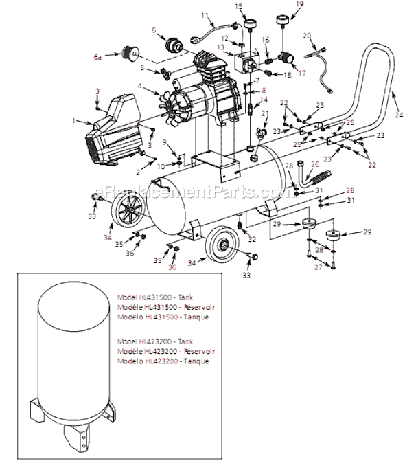 Page A Diagram and Parts List for HL421500 2007 Campbell Hausfeld Compressor